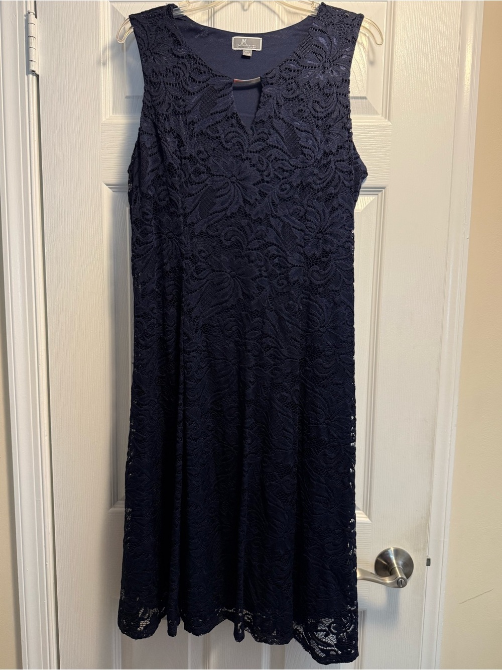 JM Collection Navy Sleeveless Lace Midi Dress